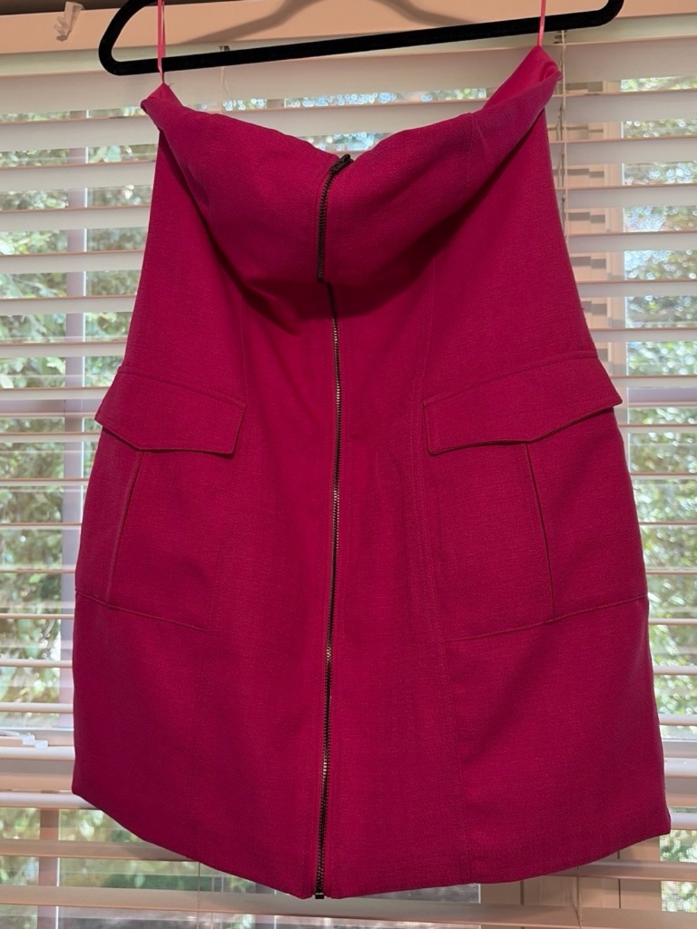 glam Vibrant Hot Pink Strapless Mini Dress with Front Zip
